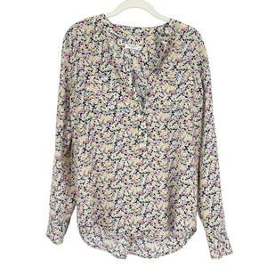Equipment Femme Micro Floral Print Collarless Blouse Pink Multi in a Size Small